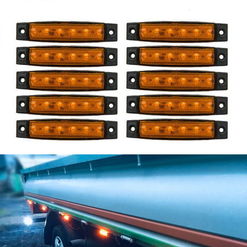 30pcs 6LED Light 12V White Red Orange Car Truck Bus Amber Side Lights Waterproof Marker Warning Lamp