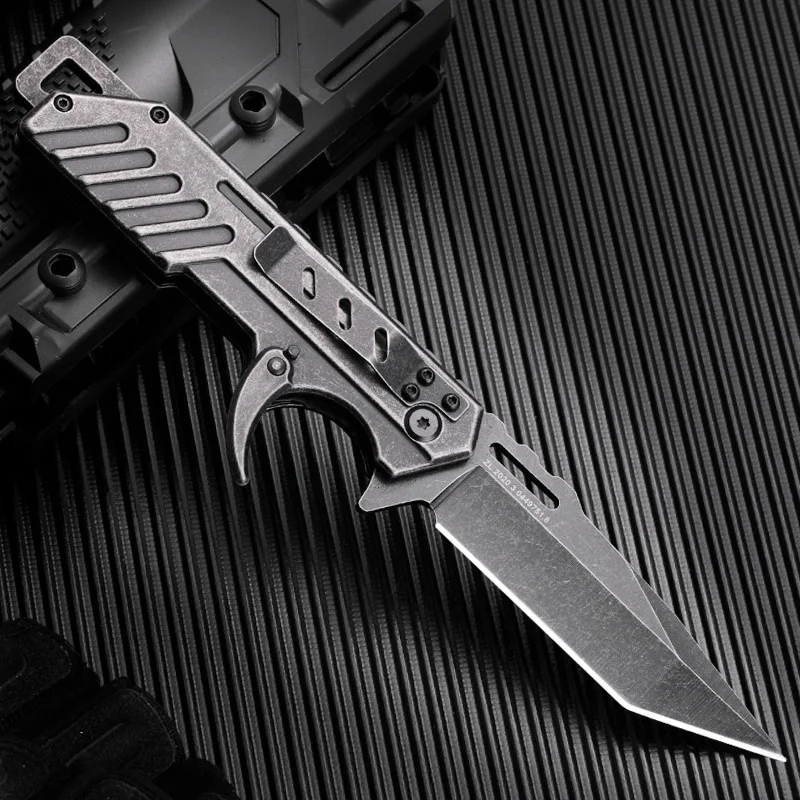 HUANGFUNkvd Ussr Finka NKVD Outdoor Folding Knife D2 Steel All Steel Handle Ball Bearing Camping Blade Tactical Camping Knife