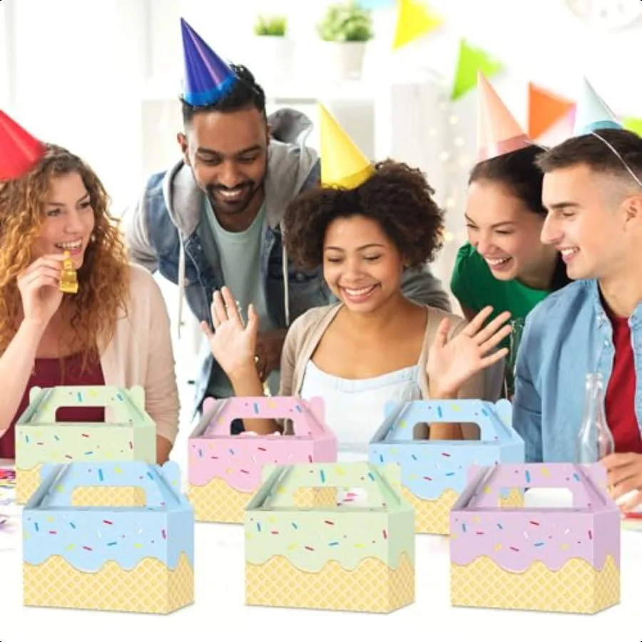 24Pcs Ice Cream Party Favor Box Colorful Summer Ice Cream Gift Boxes Ice Cream Goody Boxes Summer Icecream Folding Paper Treat