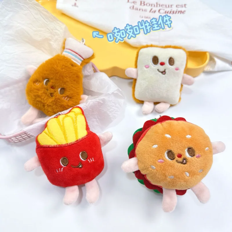 Delicacy Squeak Hamburger Cute Re-Ment Plush Toy Keychain Chicken Drumstick French Fries Cartoon Gift Doll Plush Toy Keychain