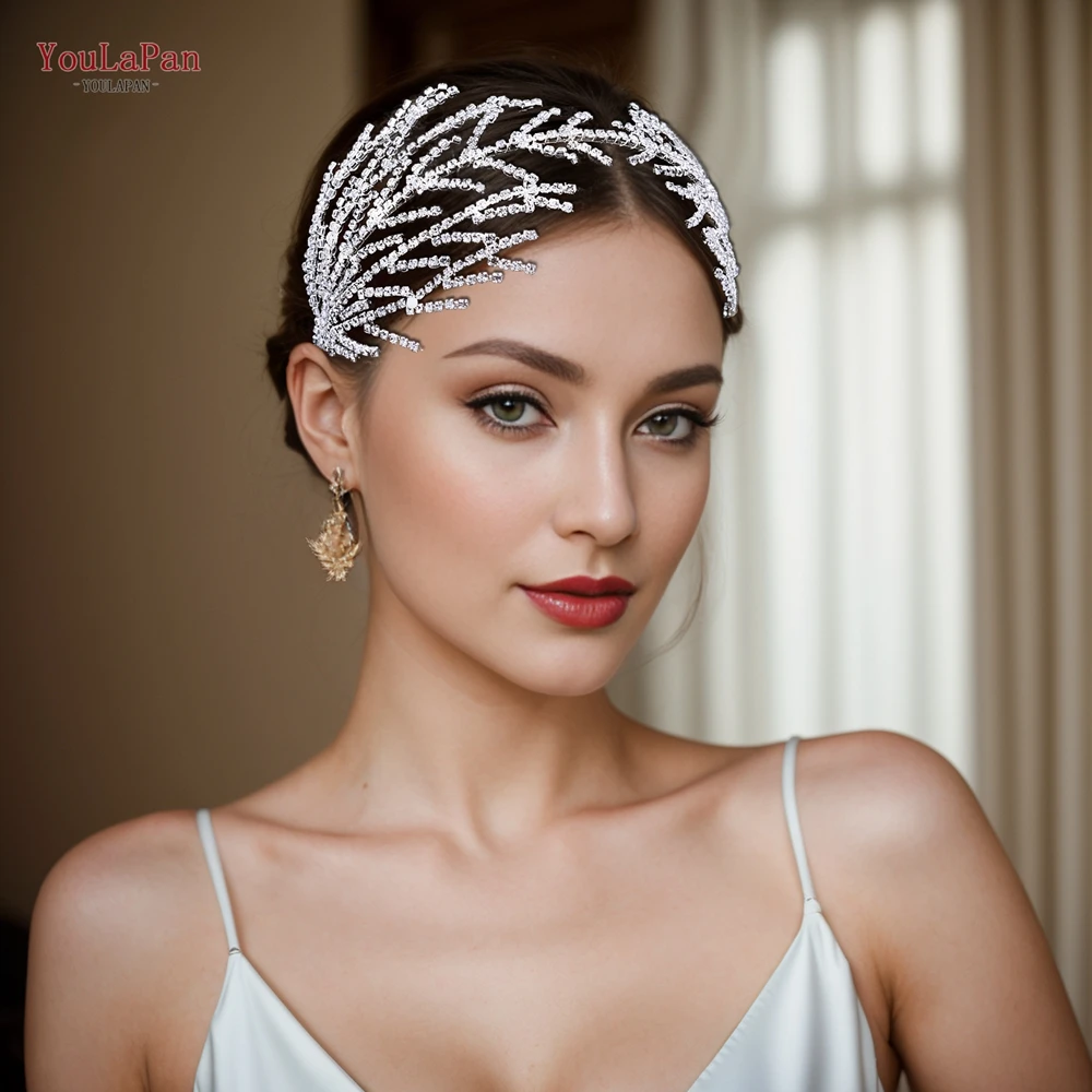 YouLaPan Wedding Headband Hair Accessories Bridal Rhinestone Chain Hair Hoop Silver Color Tiara Headwear For Wedding Party HP666