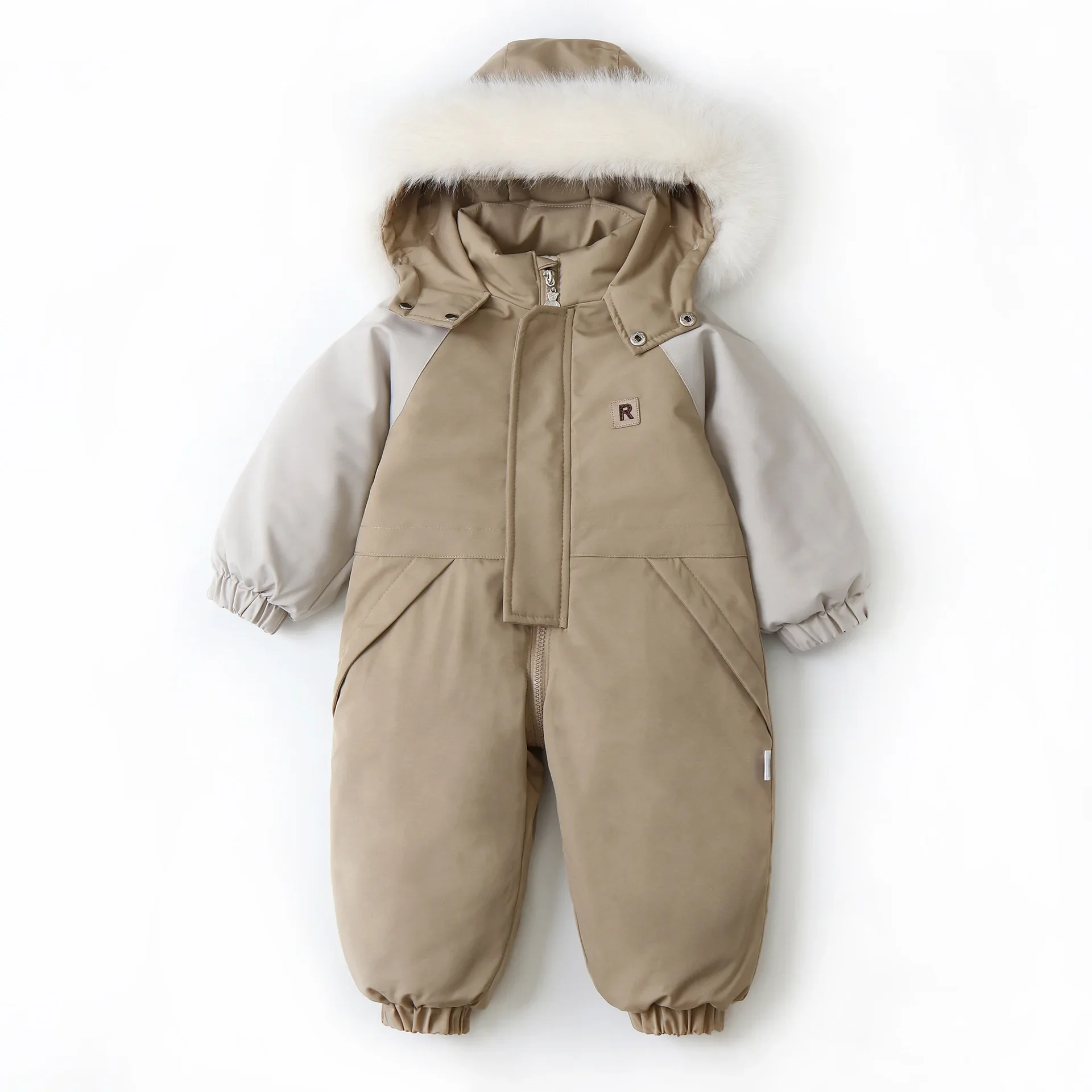 New Winter Baby Children\'s Overalls Fur Lining Girls Hooded Jumpsuit Boys Waterproof Ski Suit Kid\'s Warm Snow Wear Outwear