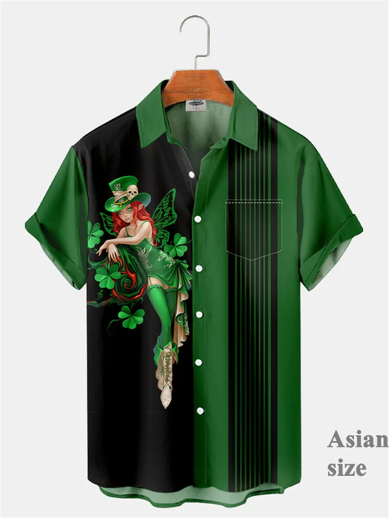 Happy St Patricks Day Shirt 3d Printed Green Clover Shirts Men Women Fashion Short Sleeve Button Down Casual Shirt For Men Gifts