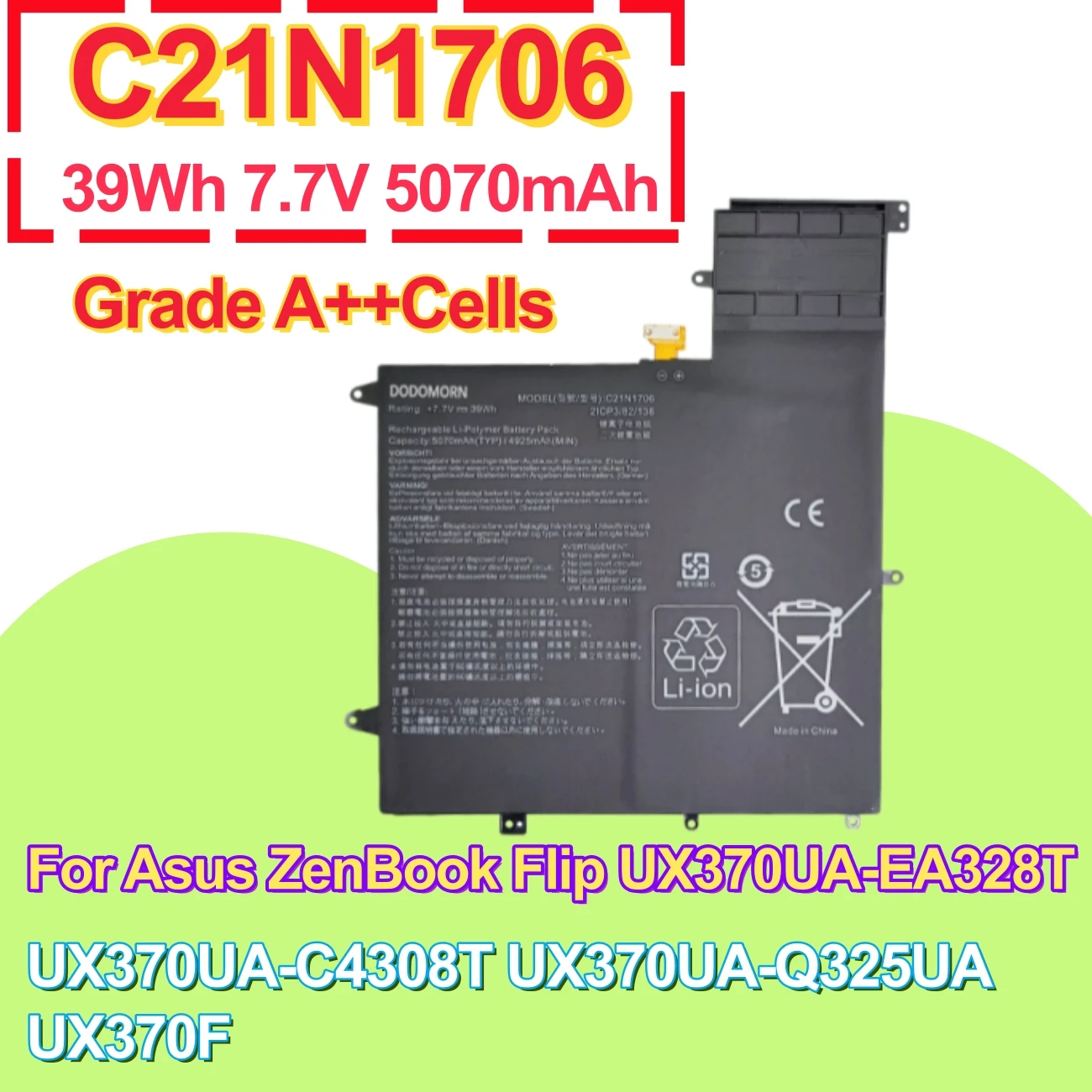 Factory Direct C21N1706 Laptop Battery For ASUS ZenBook Flip S UX370UA UX370UAF UX370UAR Q325UA 0B200-02420200 Notebook