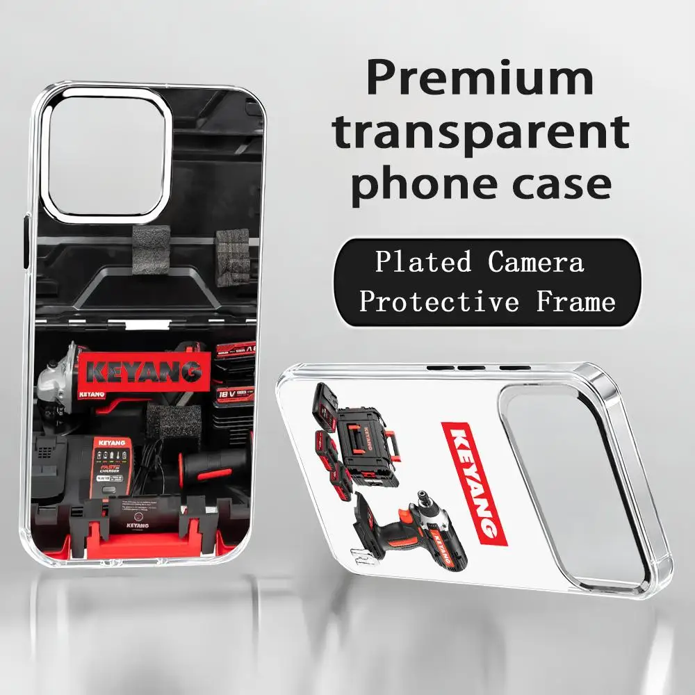 Чехол для телефона Keyang для iPhone 18 17 16 15 14 13 12 11 Pro Max Plus с хромированными кнопками и прозрачным кольцом для камеры.