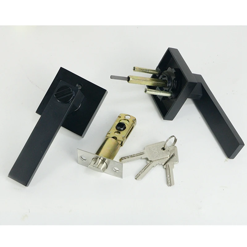 

Black Square Door Handle Lock Access Privacy Mask Interior Bedroom Room Bathroom Door Lock Hardware Accessories Door Locks