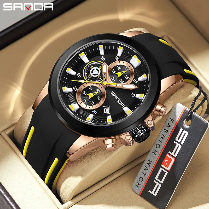 

New 5503 Three Eyes Six Needle Men's Wrist Watches Waterproof Calendar Silicone Strap Fashion Simple Quartz Watches For Men's