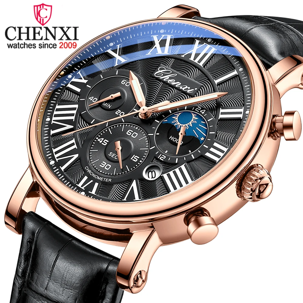 CHENXI New Men Watch Sport Chronograph Quartz Top Brand Luxury Waterproof Wrist Watch Classic business Mens Leather Clock