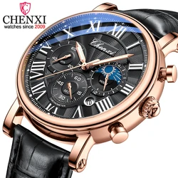 CHENXI New Men Watch Sport Chronograph Quartz Top Brand Luxury Waterproof Wrist Watch Classic business Mens Leather Clock