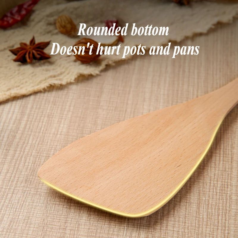 ملعقة خشبية بدون طلاء، مقلاة غير لاصقة خاصة ذات درجة حرارة عالية، مقبض طويل، ملعقة خشبية، أدوات المطبخ الخشبية الصلبة #3