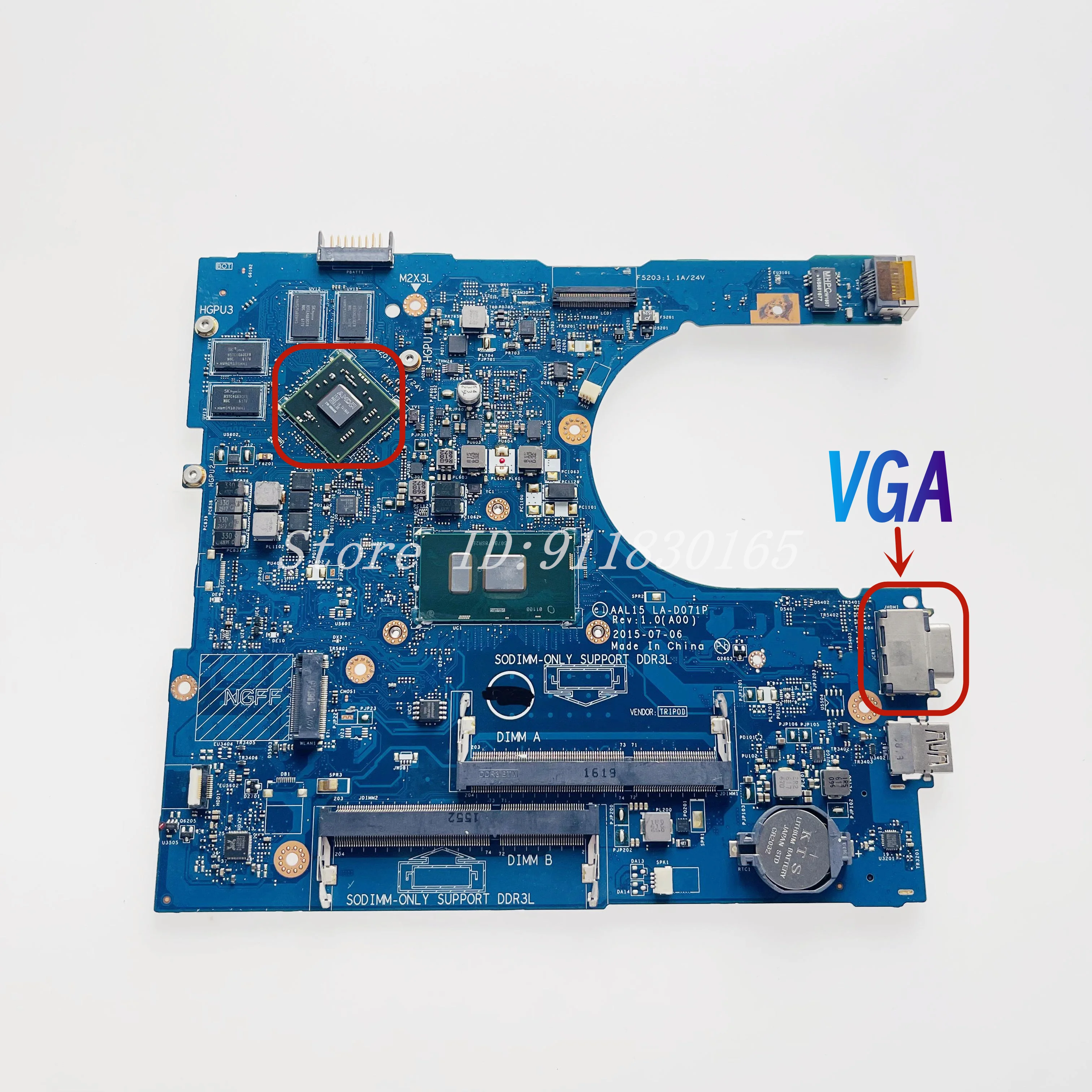 AAL15 LA-D071P For dell Inspiron 5559 5459 3459 5759 Laptop Motherboard With I3 I5 I7 CPU 2GB/4GB-GPU DDR3L CN-0F1J0W 0HYCVR