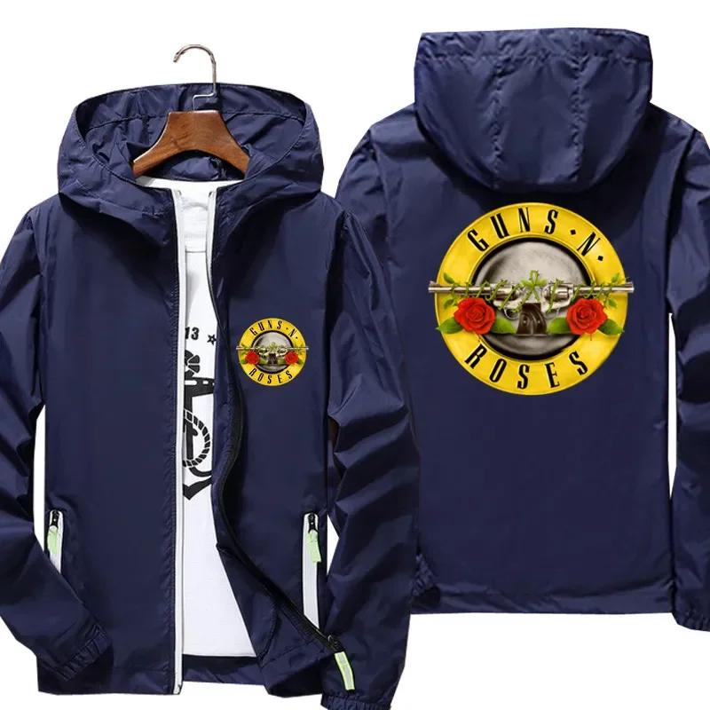 Men Guns N Roses Heavy Metal Thin Jacket Windbreaker Beach Cycling Camping Zipper Pilot Hooded Sports Coats Fashion Clothing