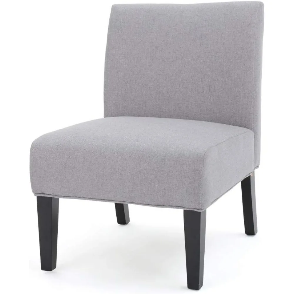 Kendal Contemporary Fabric Slipper Accent Chair, Light Gray and Matte Black