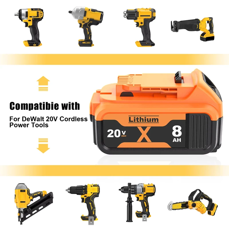 18/20V 8000MAH Ersatzakku für Dewalt DCB200 DCB120 DCB181 DCB182 DCB200 DCB201 DCB609, Lithium-Akku für Elektrowerkzeuge