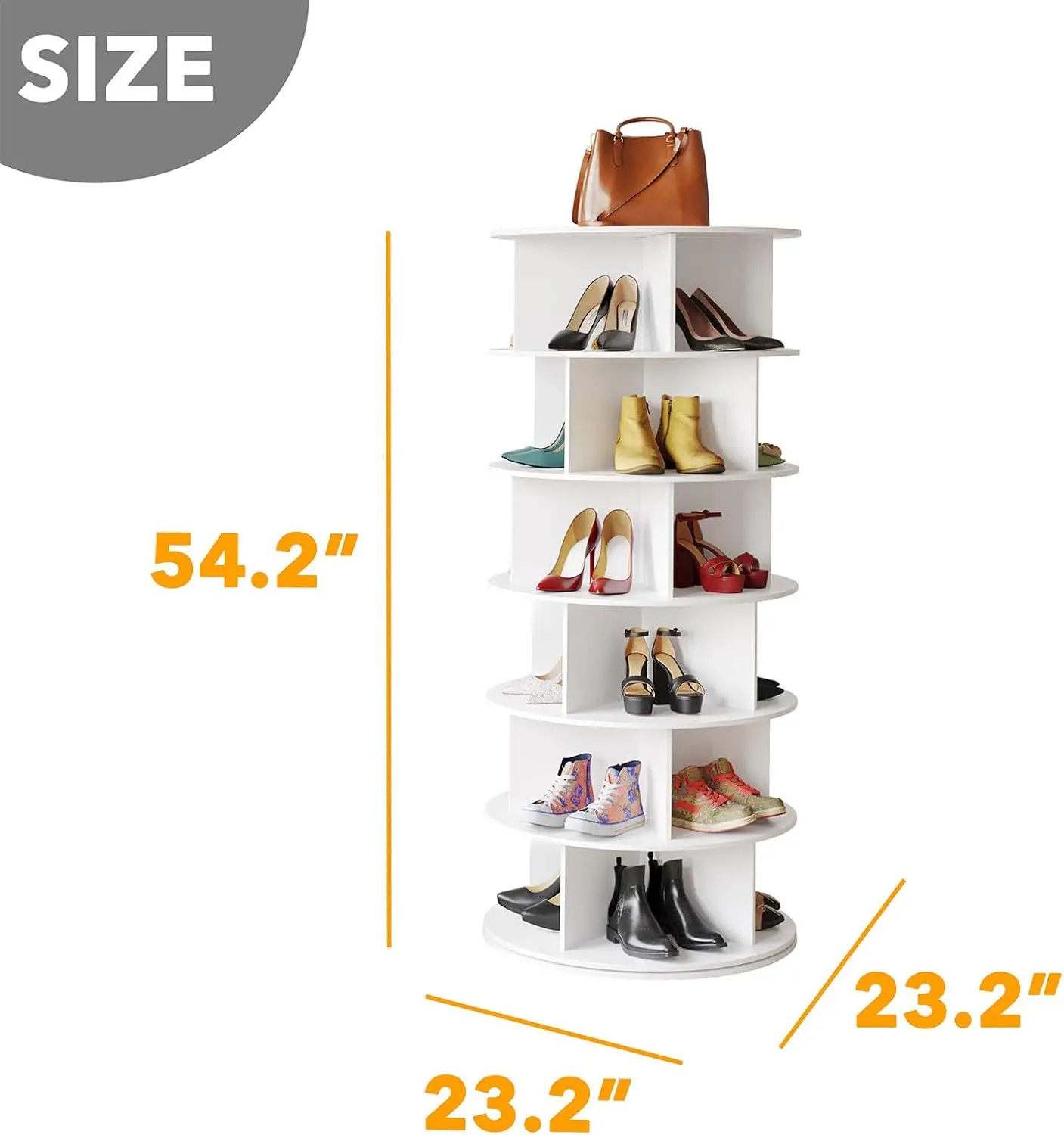 Cross Style 6-Tier Rotating Shoe Organizer Spinning Shoe Rack Tower, 360 Display Lazy Susan Storage, Handbag Rotate Tower