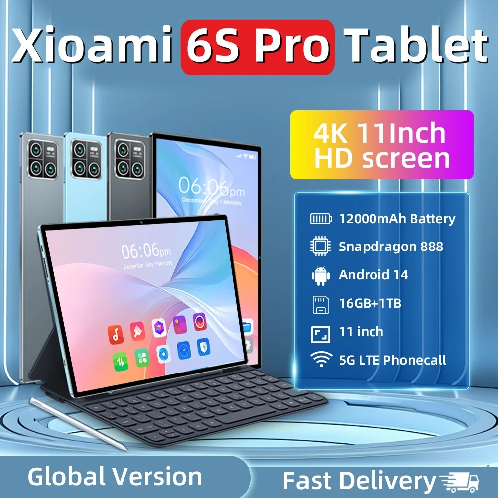 Original Global Version Tablet PC Pad 6S Pro Snapdragon888 Android 14 20000mAh 16GB+1024TB 5G Dual SIM WIFI Card HD 4K Mi Tab