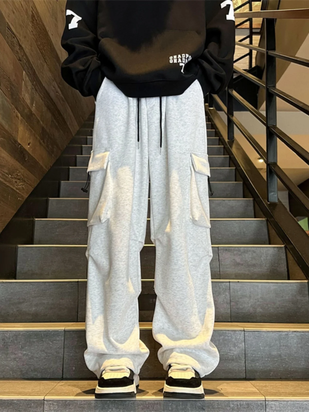 

Мужские свободные прямые брюки из флиса с подкладкой, повседневные, комфортные, для весны и осени