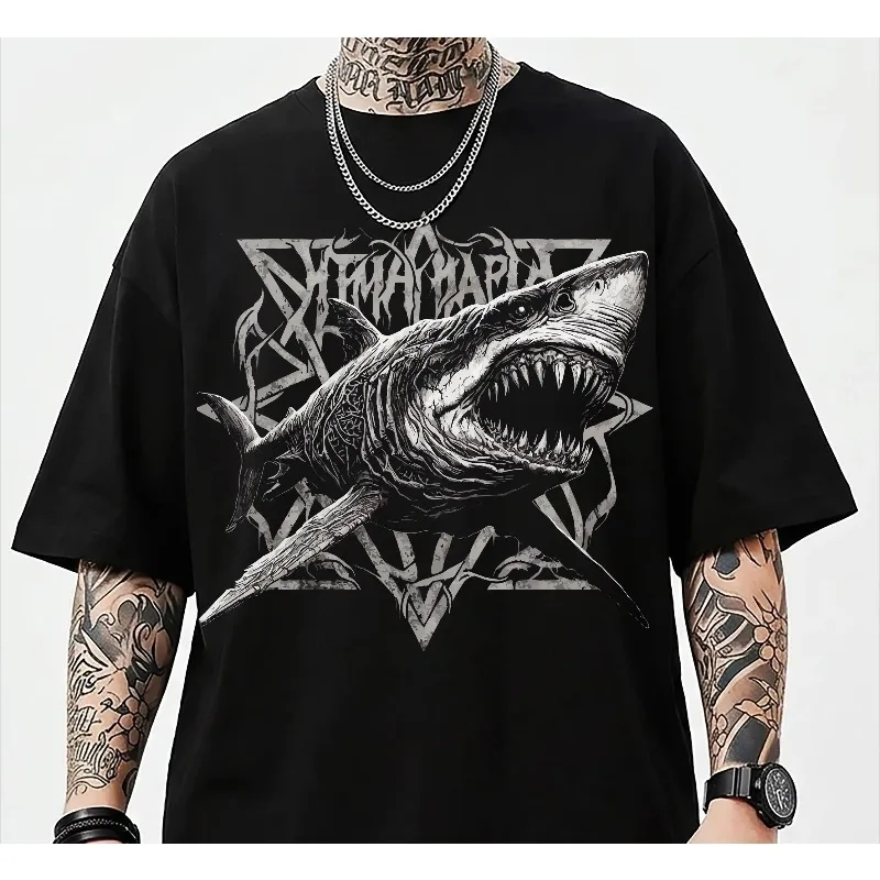 Terrifying Shark T-Shirt, Marine Fauna Graphic Tee Summer unisex Loose and Breathable cotton T-shirt Top