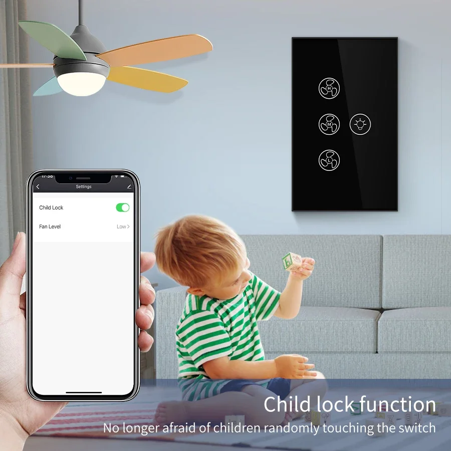 Tuya WiFi Interruptor de Luz Ventilador de Teto, Interruptor com Fio Neutro, Speed Adjust App, Controle de Voz, Funciona com Alexa, Google Home