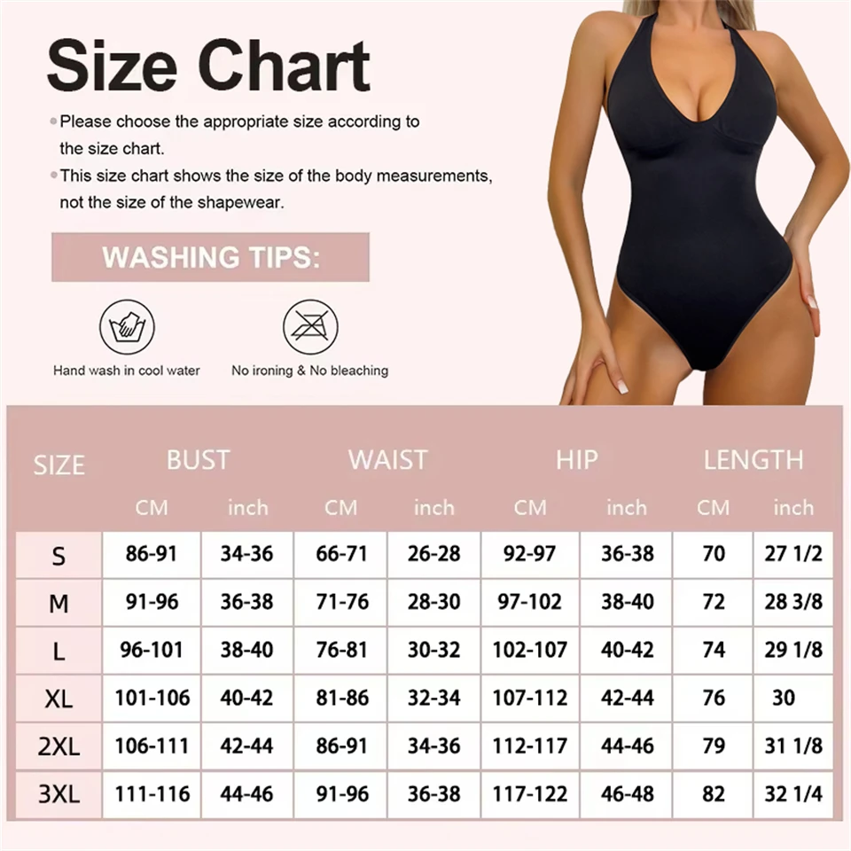 Becirzet Unterwäsche für Damen, sexy Bodys, Po-Former und Shaper, Bauchkontrolle, Shapewear, tiefes V, Push-Up-Neckholder-Top – Detail 1
