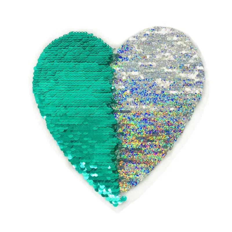 New Fashion Heart Love Letter Reversible Sequined Patch Shiny Appliques DIY Sewing Repair Patch for Clothes Ornament Supply