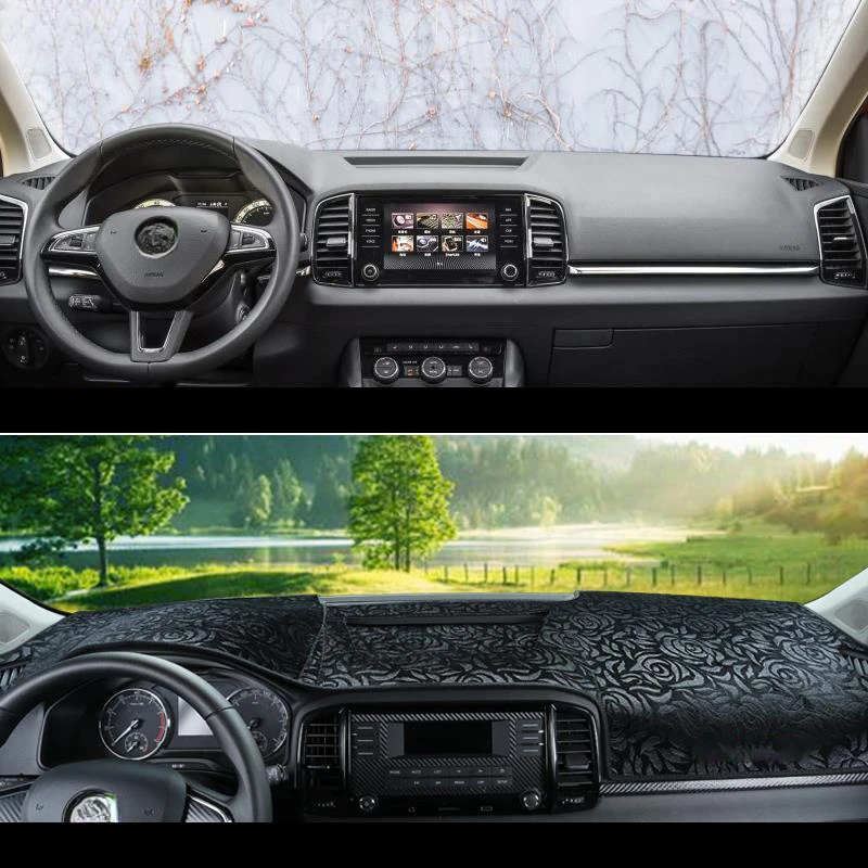 Flannel Car Dashboard Cover Mat For Skoda Karoq 2017~2022 2019 2020 Anti-Slip  Pad Sunshade Dashmat Carpet Anti-Uv Dash Auto Rug image 4