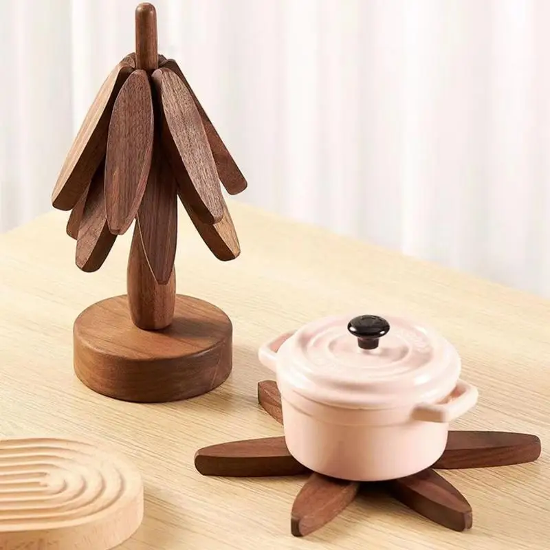 

Beech Wood Tree Shaped Trivet Table Mat Holder Wooden Trivet For Hot Dishes 3pcs Wooden Trivet & Stand Home Kitchen Accessories