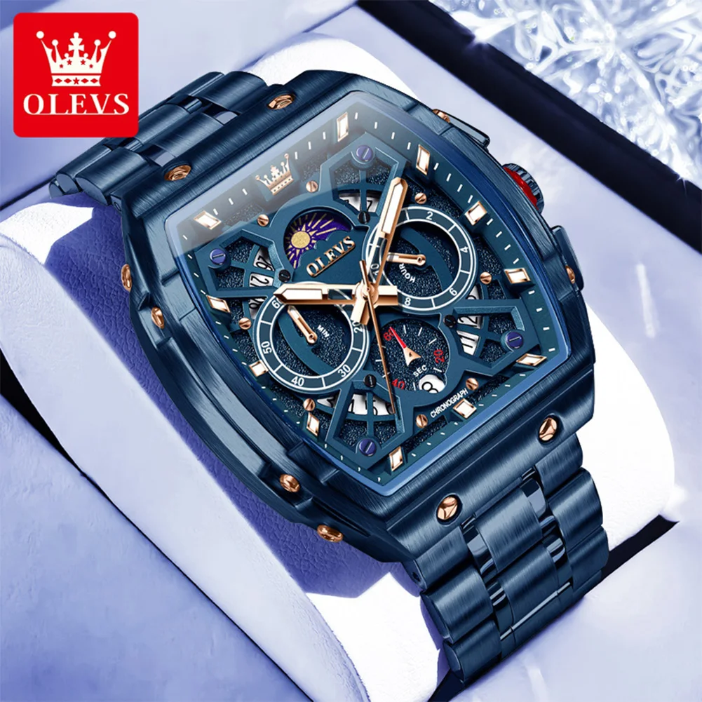 

OLEVS 2942, мужские часы, новые оригинальные кварцевые часы из нержавеющей стали для мужчин, 24-часовой водостойкий ночник с фазой Луны, хронограф