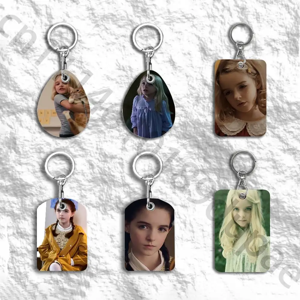 M-Mckenna Grace Protective Printed Leather Card Case Metal Keychain for Bank Credit Bus Subway ID Cards