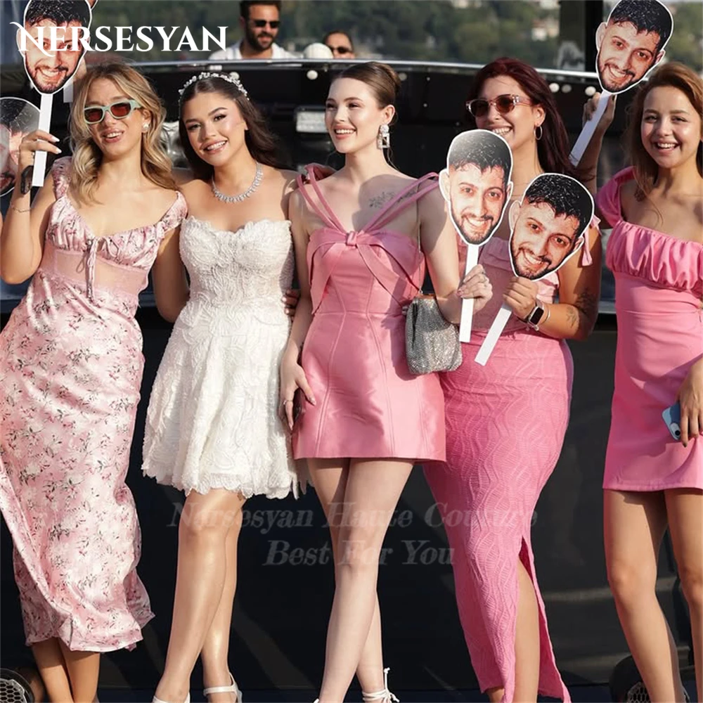 

Nersesyan Elegant Pink Prom Dresses Off Shoulder Satin Mini Dress Wedding Guest Party Gowns 2025 balo kıyafetleri Customized