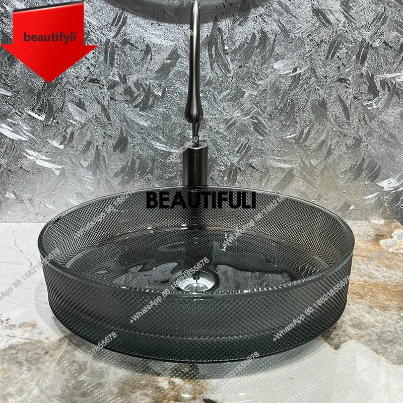 

a44 Прозрачная раковина из розового хрустального стекла, легкая роскошная художественная раковина, бытовой овальный умывальник с плотной сеткой