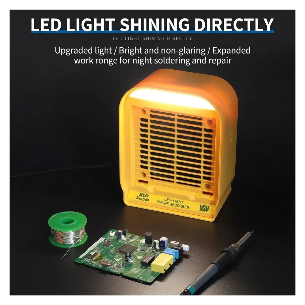 Portable Soldering Fume Extractor with Bright LED Light & 7-Blade Fan – Activated Carbon Air Filter for Electronics Repair