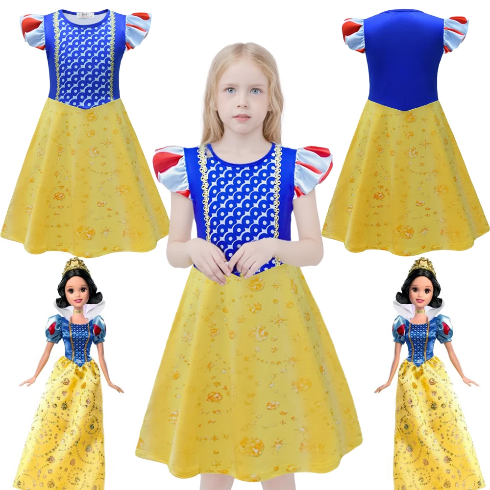 

Snow White Dress Summer Thin Princess Costume Yellow Dresses Child Girl Sleeveless Cosplay Carnival Halloween Party Gift Apparel