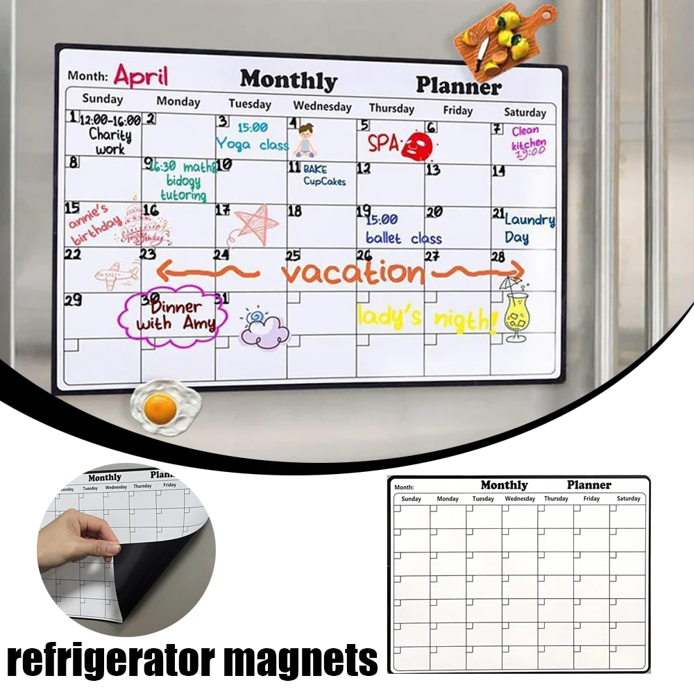 Magnetischer Kühlschrank, trocken abwischbarer Kalender, Monatsplaner, Whiteboard, Aufzeichnung, Nachrichtentafel, Notizblock, Kühlschrankmagnete, Küchendekoration