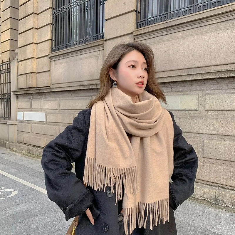 2024 Multicolour Cashmere Scarf Tassel Shawl Pashmina Scarf Woman Solid Color Winter Scarf Thick Warm Neckscarf Female Muffler