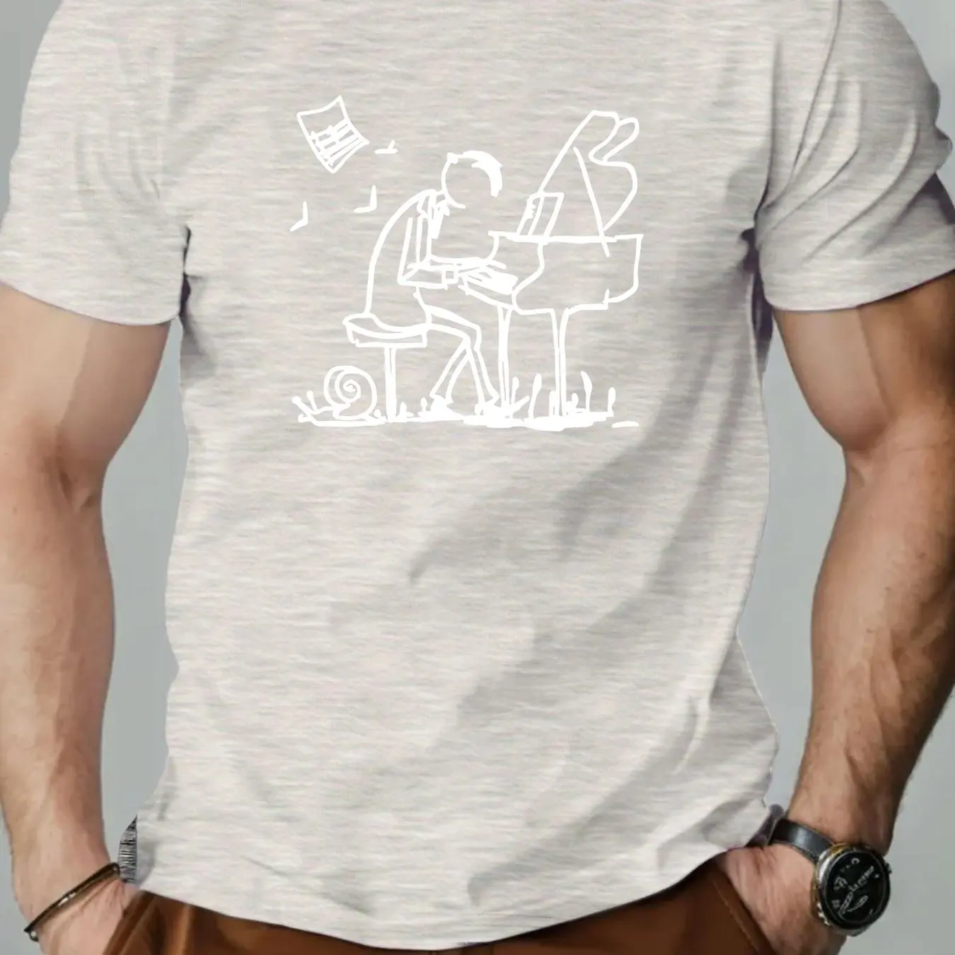 Music Lover Pianist Stick Figure Statement T-Shirt Men Women Casual Loose Cotton Streetwear Tee