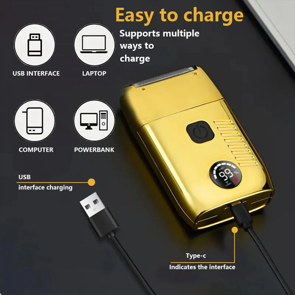 ماكينة حلاقة كهربائية للرجال مقاومة للماء بشفرة مزدوجة ماكينة حلاقة لاسلكية ترددية USB قابلة لإعادة الشحن ماكينة حلاقة