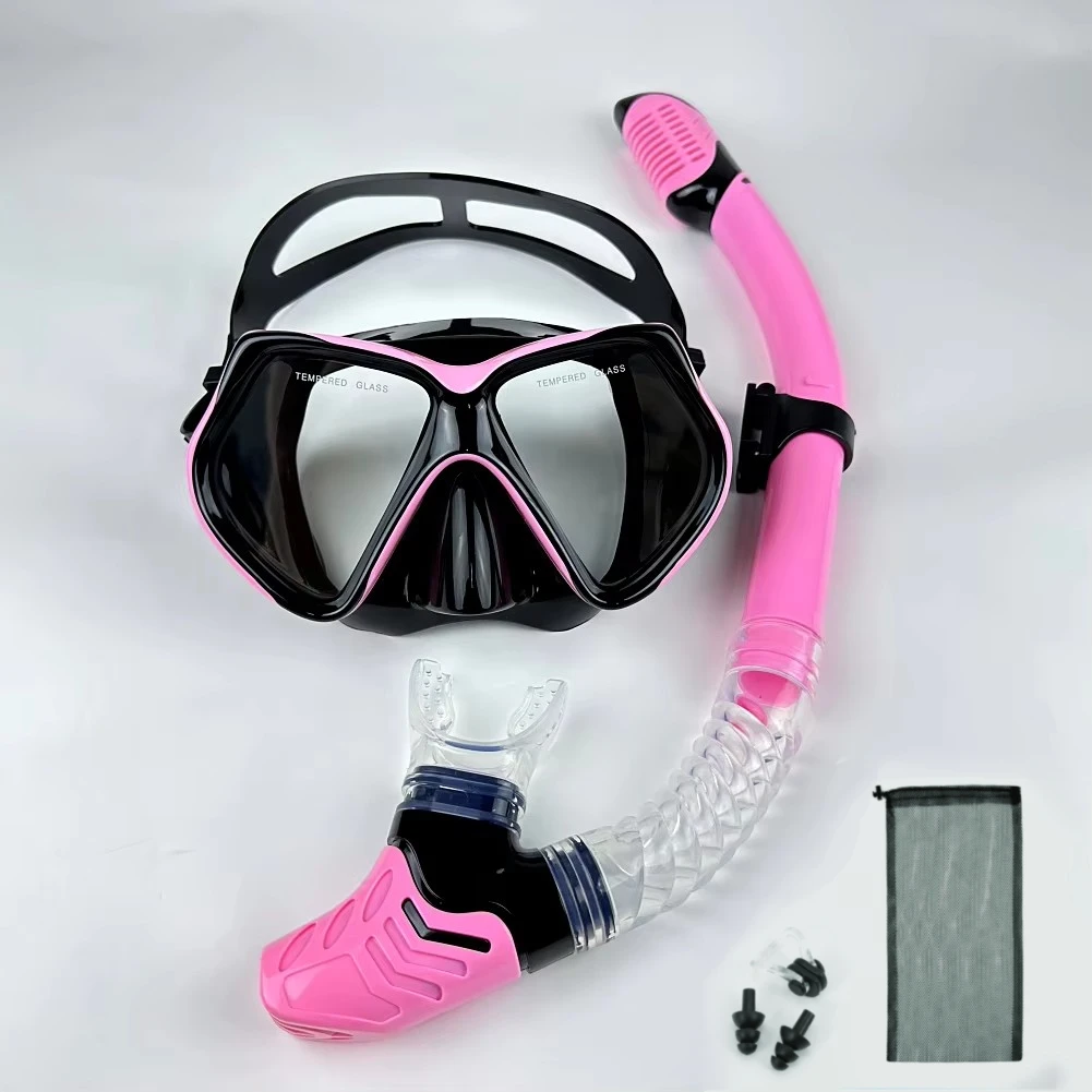Dry Snorkel Set Diving Mask For Adults Tempered Glass Professional Panoramic Snorkeling Gear Swimming Training Snorkel Kit