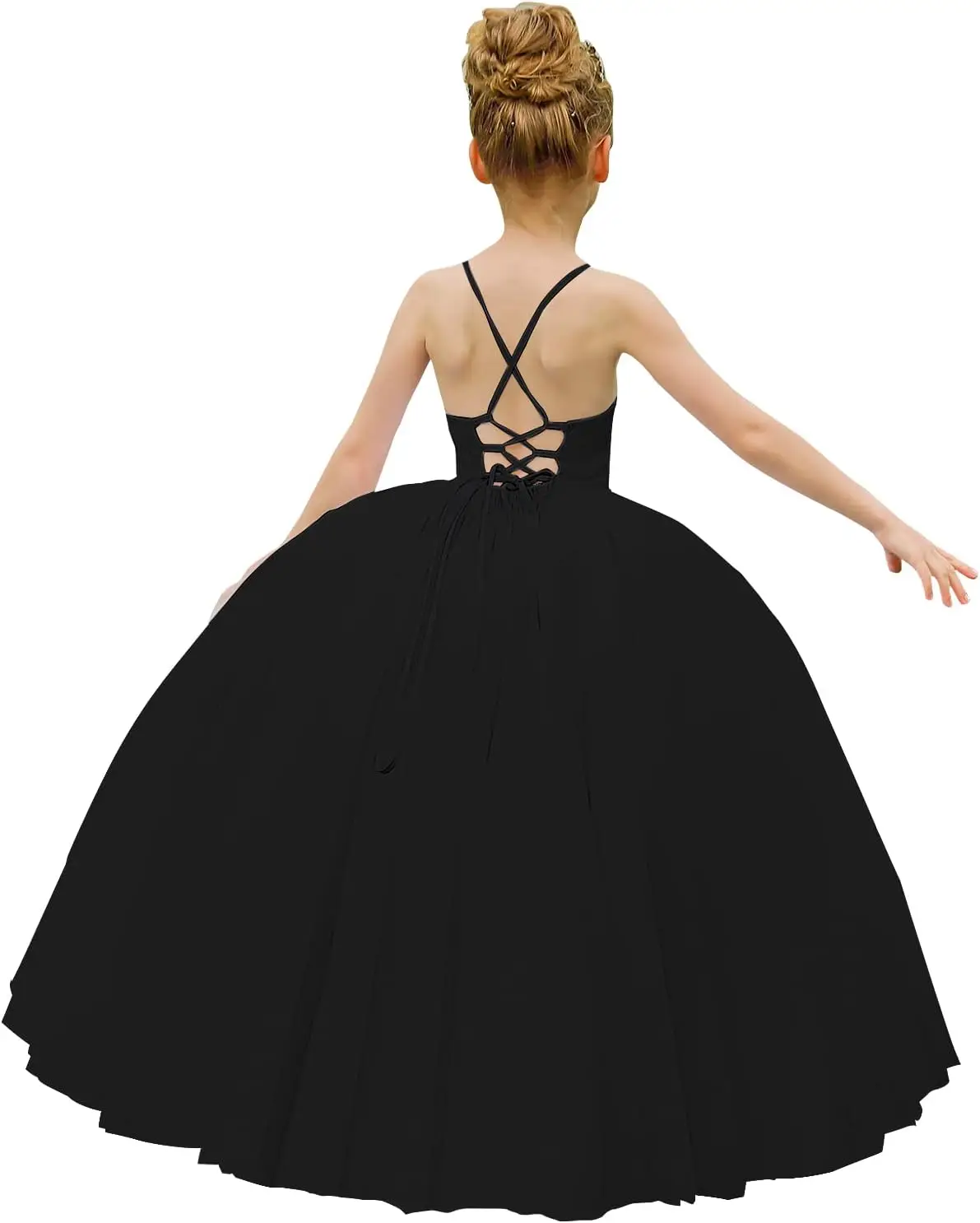 Flower Girl Dress Cross Strap Lace Children's Wedding Bridesmaid Dress Princess Beauty Pageant BirthdayParty Dance Evening Dress