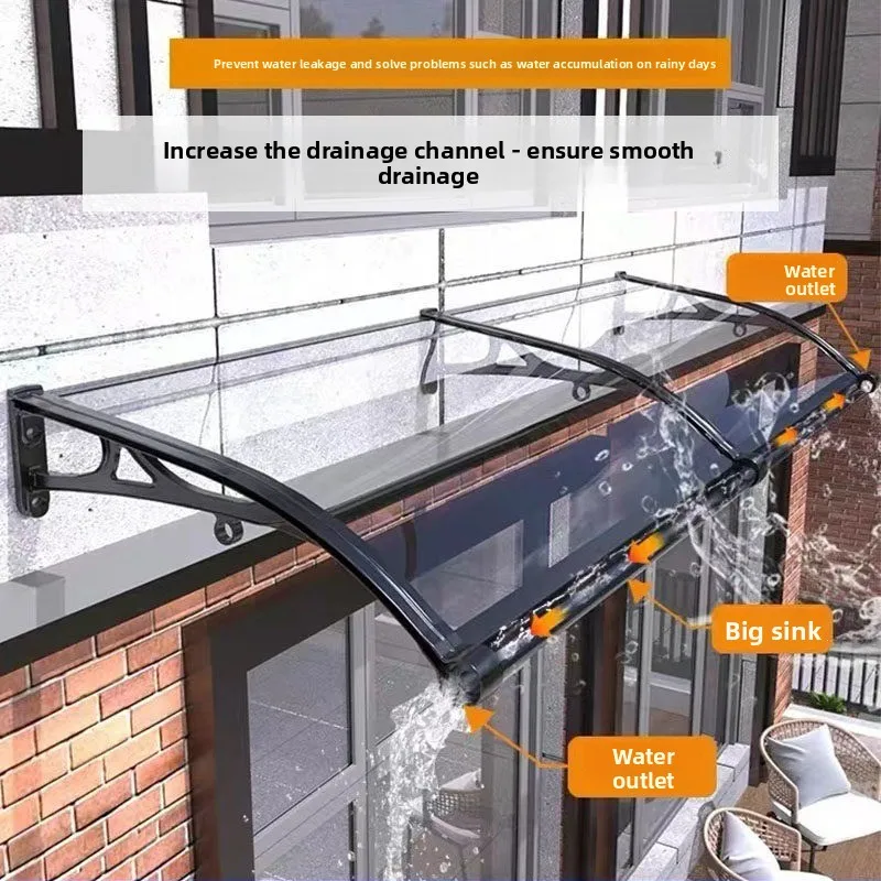 Large sink aluminum alloy canopy professional terrace, window awning balcony household rainproof silent PC rainproof
