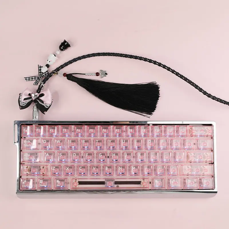 Custom QiaoQiaoMei Black Braided Aviator Cable, 8K Mag Axis Compatible Glow Keyboard Line, Custom Type-C Data Wire, Dark Gaming