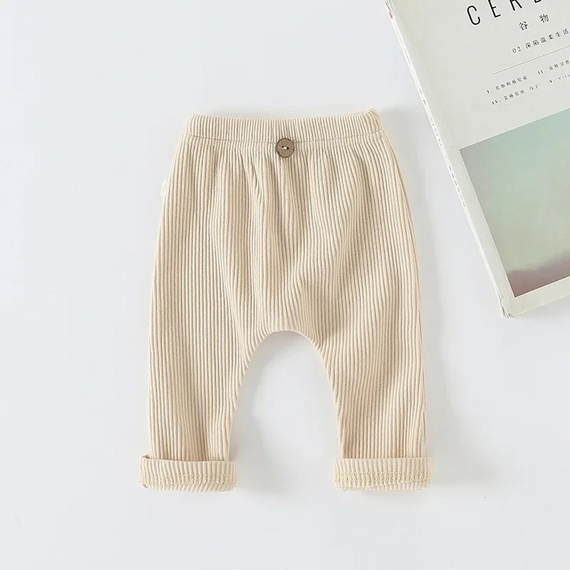 Casual Baby Trousers Bottoming Pant Ribbed Elastic Striped Pants Solid Color Infant Clothing for Kids Toddler Boys Girl Clothes