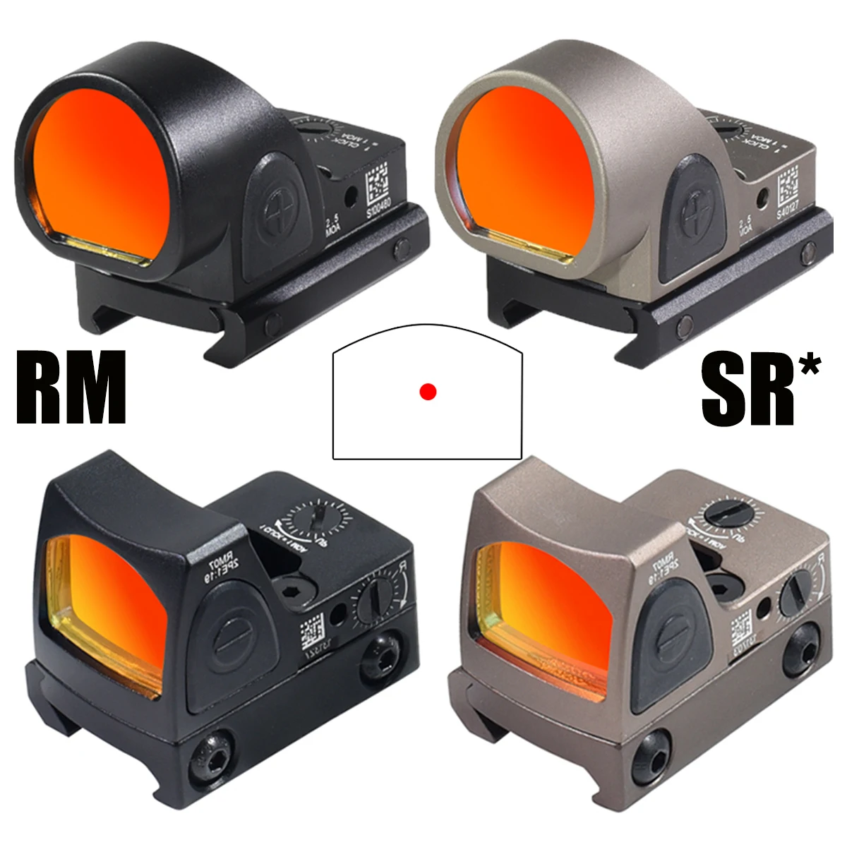 Metal SR* RM* Red Dot Sight Mini Reflex Optic Sight Tactical Sight for Glock17/19 MOS Base Mount Fit 20mm Rail 1:1 Replica