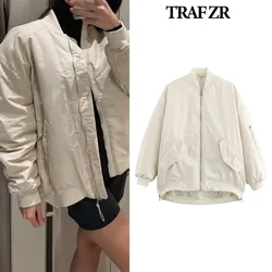 TRAF ZR Snow Parka Distressed Solid Parks Warm Woman Winter Coats Aviator Jackets Padded Coat Elegant Luxury Women's Coat