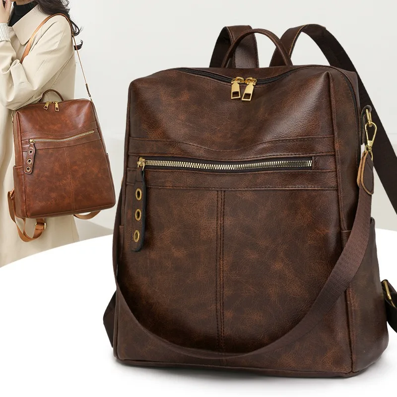 

Vintage Womens Backpack Purse Waterproof Leather Anti-theft Large Backpack Fashion Designer Travel Bag Ladies Shoulder Bags