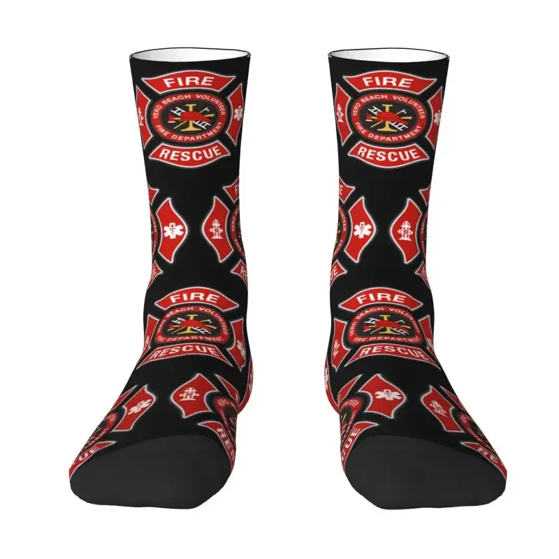 Novelty Mens Fire Rescue Firefighter Happy Funny Dress Socks Unisex Warm Breathable 3D Print Crazy Crew Socks