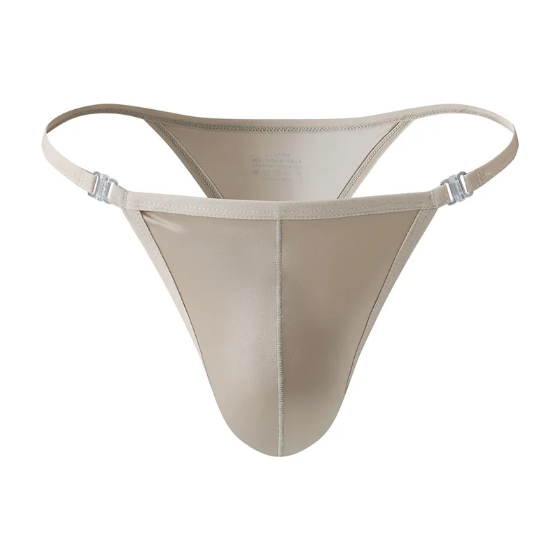 Men's Solid Color High-Waist Button Detail Bikini Briefs Sexy Thong Underwear Fashionable Big-Temperament