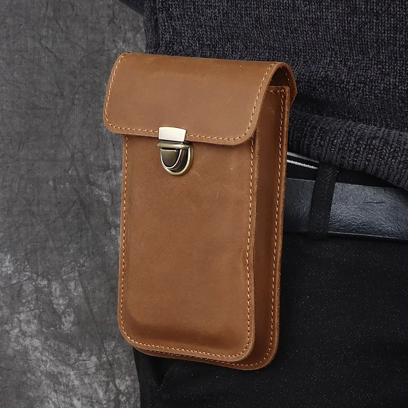 

YH-3136 Crazy Horse Leather Men's Waist Bag, Genuine Leather Wearing Belt, Head Layer Leather, Mobile Phone Hanging Bag