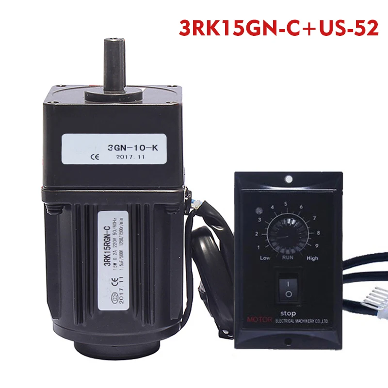 1:3-1:300 415-5RPM 220V 15W AC Reversible Gear 3RK15GN-C +US-52 Variable Speed Motor AC Gear Reducer Motor Geared Motor