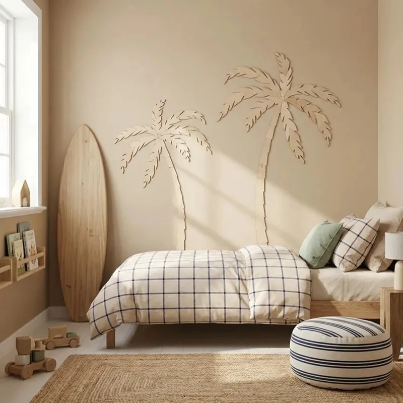 Set of TWO wooden palm trees wood palm treed nursery room idea Wall Decor wall art surf accessories for kids room decor